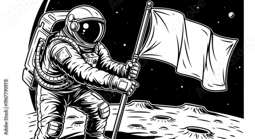Bold Space Explorer Astronaut Planting Flag on the Moon with Starry Night Sky