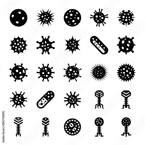 Black silhouette virus and bacteria icons.