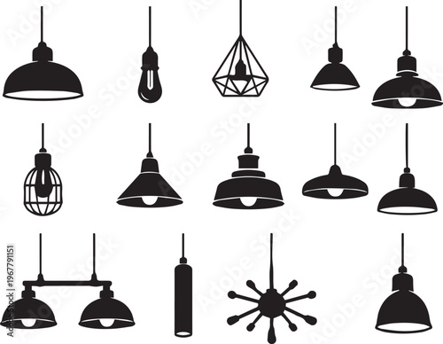 Collection of hanging lamps on transparent background vector graphics