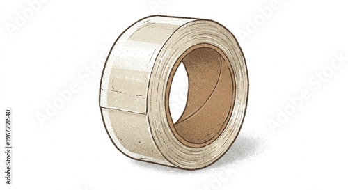Vector illustration of adhesive tape roll with grainy vintage texture isolated on white background
