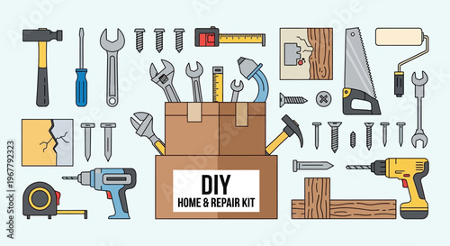 Comprehensive DIY Home Repair Tools and Equipment Set Illustration for Maintenance