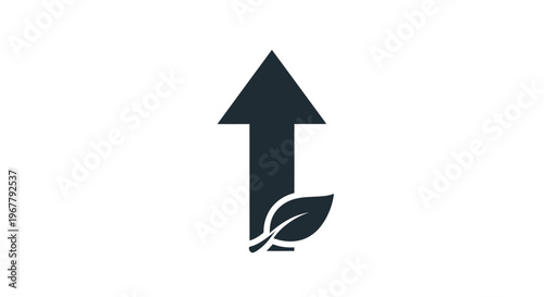Green Arrow Up Icon with Leaf Symbol - Growth, Sustainability, Eco-friendly Concept