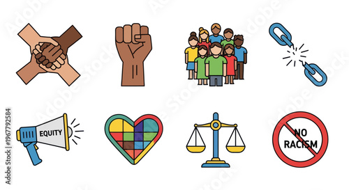 Diversity, Equality, Unity, and Anti-Racism Icons Set