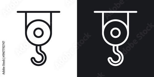 Winch hook icon set in black and white stroke lines
