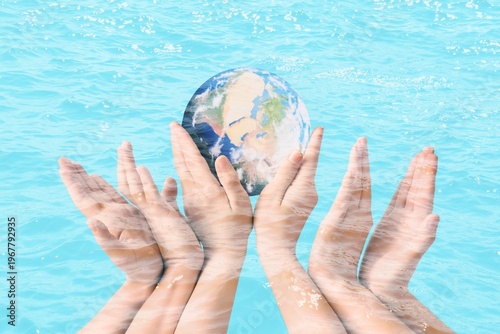 Double exposure of hands ho...