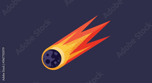 Illustration of a fiery meteor crashing through the dark night sky with vivid orange and red flames