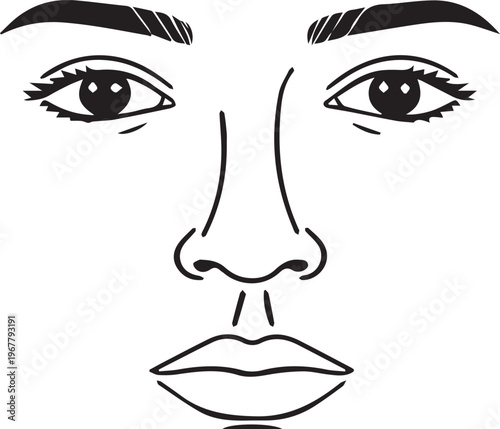 Minimalist line art illustration of a thoughtful face on transparent background