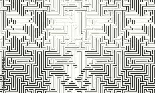 Slika na platnu Seamless intricate geometric maze pattern, abstract black and white complex laby