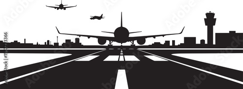 Airport runway landscape with airplane on transparent background vector scene