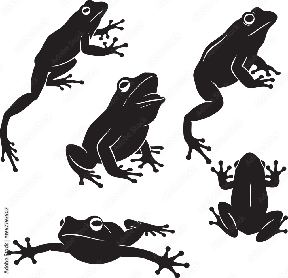 Obraz premium Black silhouettes of frogs in various poses