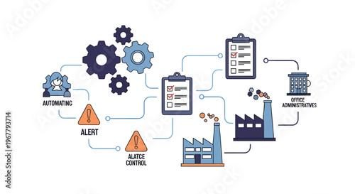 Industrial automation system with alert controls and office administration for factory operations
