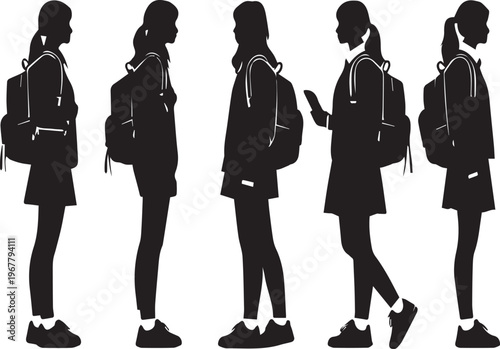 A black vector illustration featuring a large group of business people silhouettes and diverse team members standing, walking, and working together in an office crowd