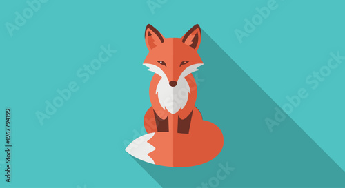 Stylized Flat Illustration of a Fox Sitting Calmly Against a Blue Background