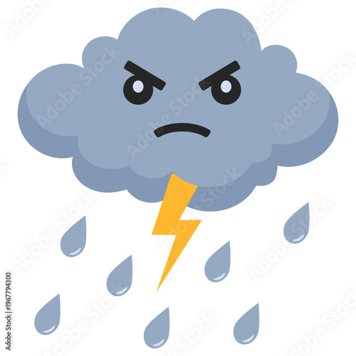 Angry Storm Cloud Icon Thunder Weather Illustration
