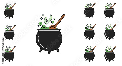 Witch's Cauldron Brewing Potion with Bubbles and Steam, Halloween Theme, Isolated