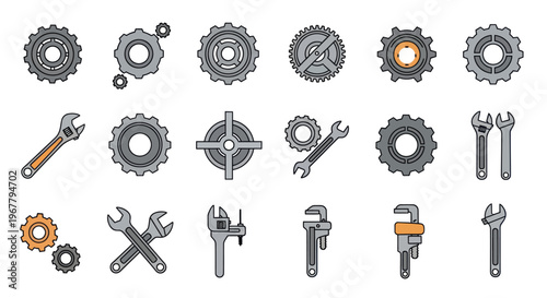 Industrial Gears and Wrenches Set: Mechanical Tools Collection