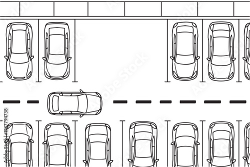 A vector illustration of a crowded parking lot viewed from above, filled with cars and only a few empty spaces, showing a busy environment and limited parking availability.