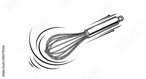 Whisk in motion with swirling lines illustration.