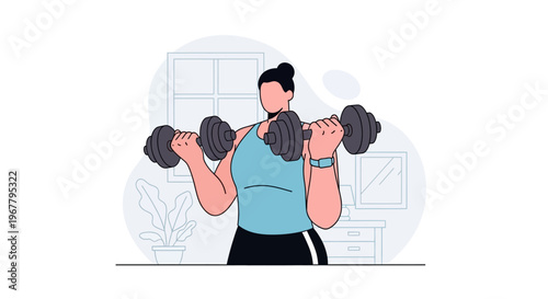 Woman lifting dumbbells for strength training exercise.