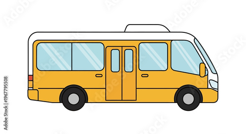 Yellow minibus with white roof and tinted windows.