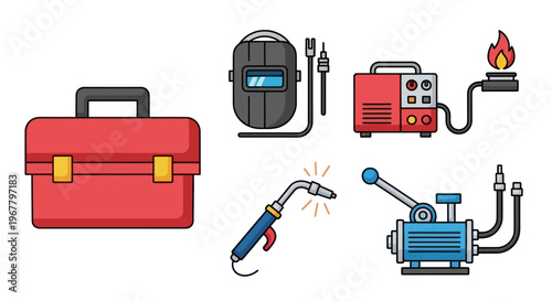 Welding Equipment and Tools Set: Toolbox, Mask, Welder, Torch, Generator