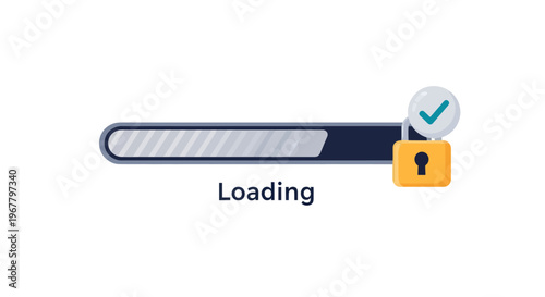 Loading bar with lock icon and checkmark, progress indicator, loading screen, secure download