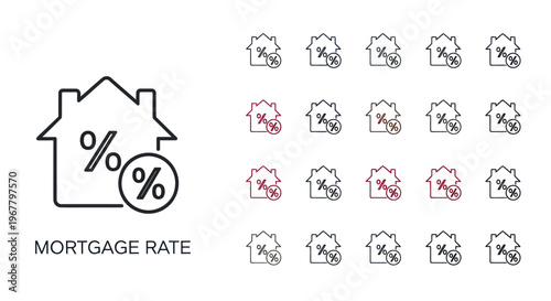 Mortgage Rate Icons: House with Percentage Symbol, Financial Concept