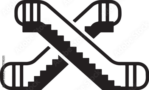 Black escalator, crossed escalators, moving stairs, vector icon