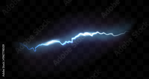 Vector Illustration of Abstract Blue Lightning on Black Background. Blitz Lightning Thunder Light Sparks Storm Flash Thunderstorm. Power Energy Charge