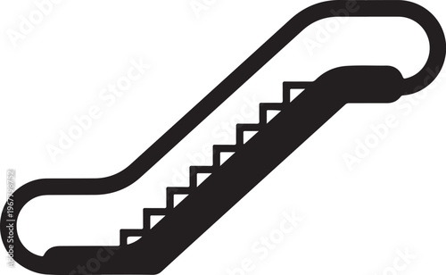 Black escalator icon, escalator symbol, stairs illustration, vector graphic