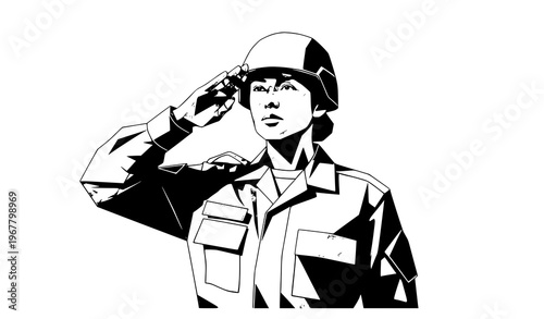 Geometric female soldier salute silhouette vector modern polygon military woman design isolated on white