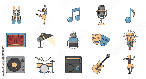 Performing Arts Icons: Music, Dance, Theater, and Entertainment Symbols