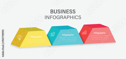 Vector 3d block layered infographic with 3 steps. Vector illustration.