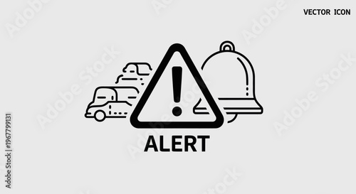 Traffic Alert Sign with Exclamation Mark and Bell Icon, Vector Illustration