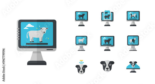 Modern Farm Technology: Digital Livestock Monitoring and Animal Icons