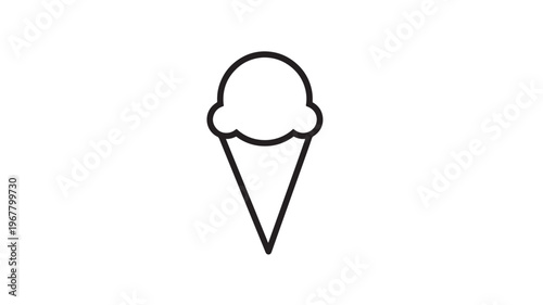 Ice cream cone outline icon with simple black linear design, representing a sweet frozen dessert. featuring treat, food, illustration with graphic