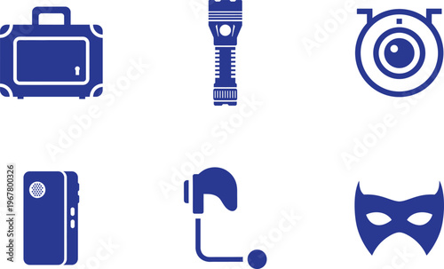 Espionage tools and detective gear vector icons