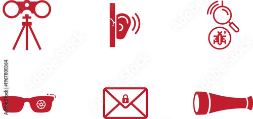 Red detective icons for investigation and spying