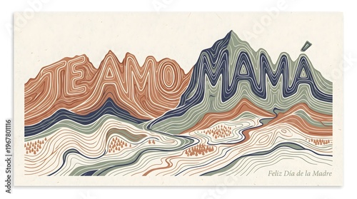 I Love You Mom Mountain Landscape Illustration for Mother's Day Greeting Card