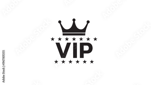 Crown with stars and VIP text in black, representing exclusivity and status, ideal for premium branding or event invitations.