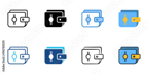 Crypto wallet icons set multiple style collection. Editable stroke 
