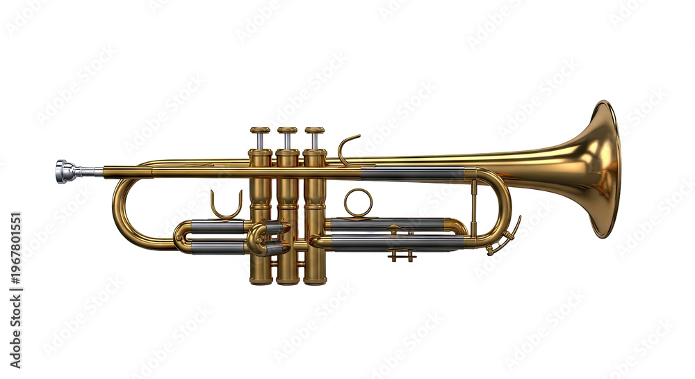 Naklejka premium Golden Trumpet on a White Background
