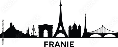 Paris france skyline silhouette featuring eiffel tower arc de triomphe and bridge landmarks