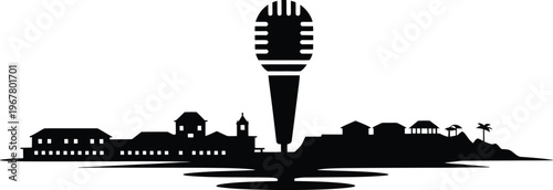 Saint vincent and the grenadines vector silhouette design, city landscape with buildings and microphone