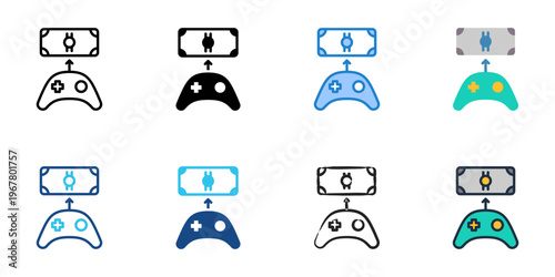 Play to earn icons set multiple style collection. Editable stroke 
