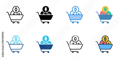 Crypto shopping icons set multiple style collection. Editable stroke 
