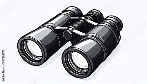 Detailed Illustration of Black Binoculars on a White Background.