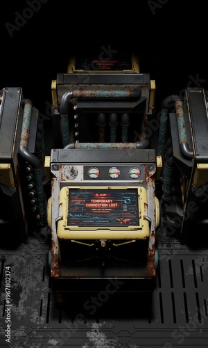 Computer in lab science fiction industrial 3d rendering technology wallpaper background