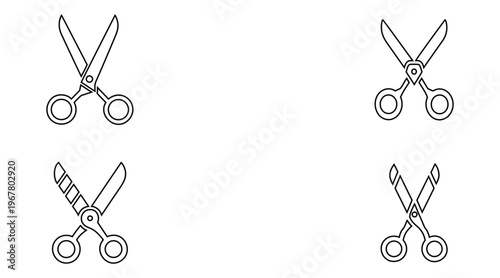 Barber scissors line icon vector set, hairdresser scissors hair cutting tool symbol outline icon vector illustration