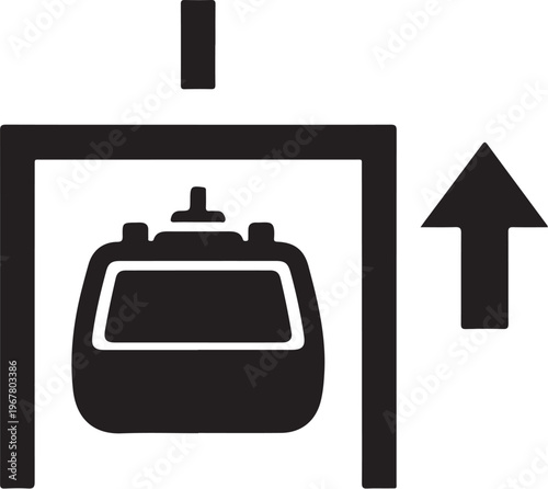 Cable car, lift icon, transportation symbol, black vector graphics